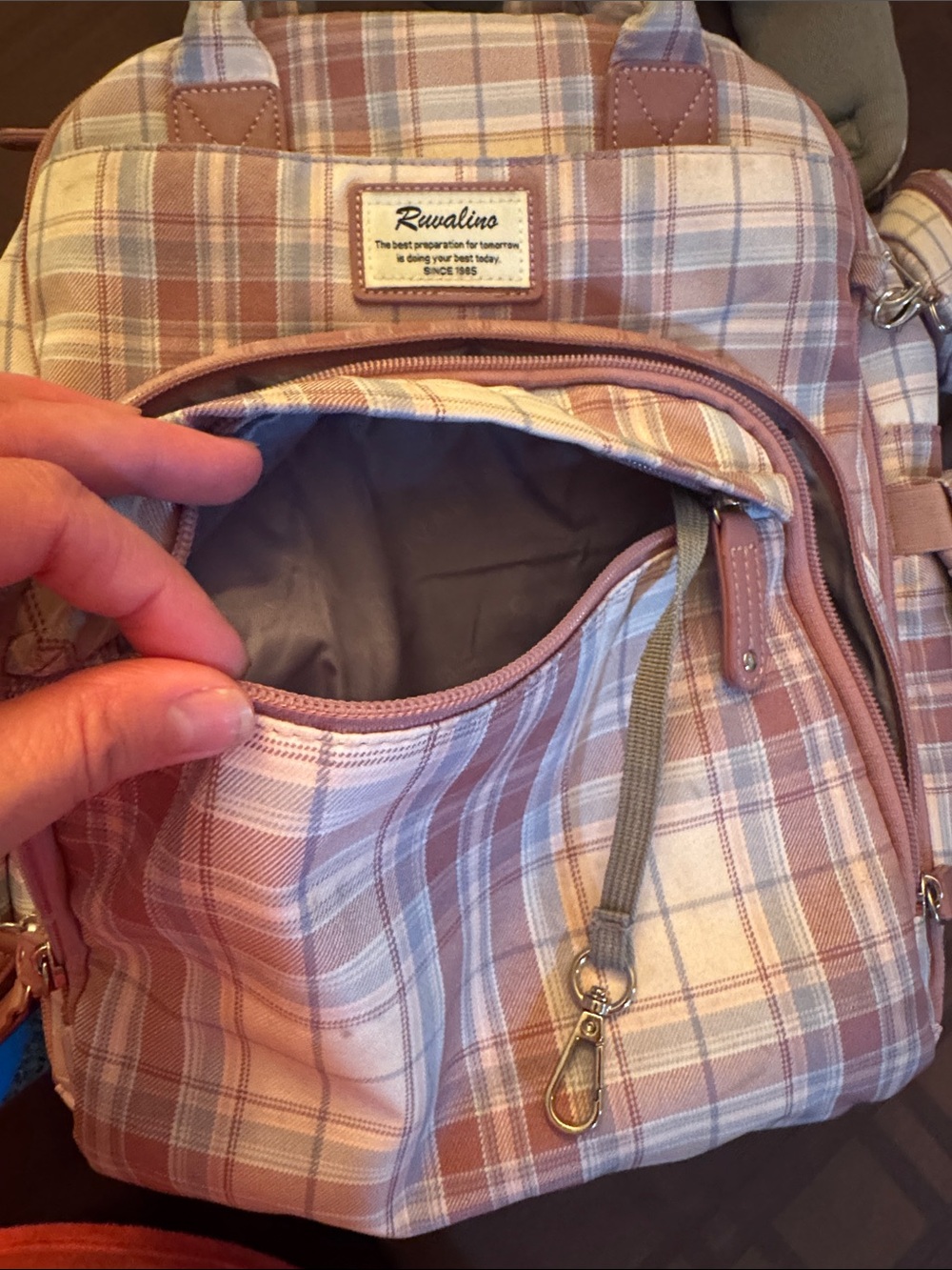 Rwalino Pink Plaid Diaper Bag - Picture 3 of 7